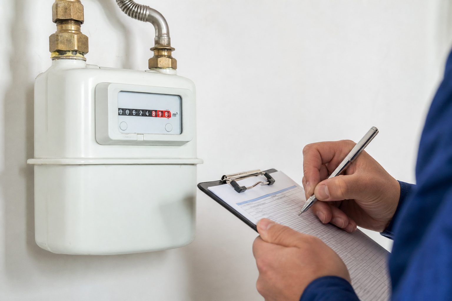 Contatore elettrico grigio fissato al muro, con quadranti e numeri di lettura ben visibili